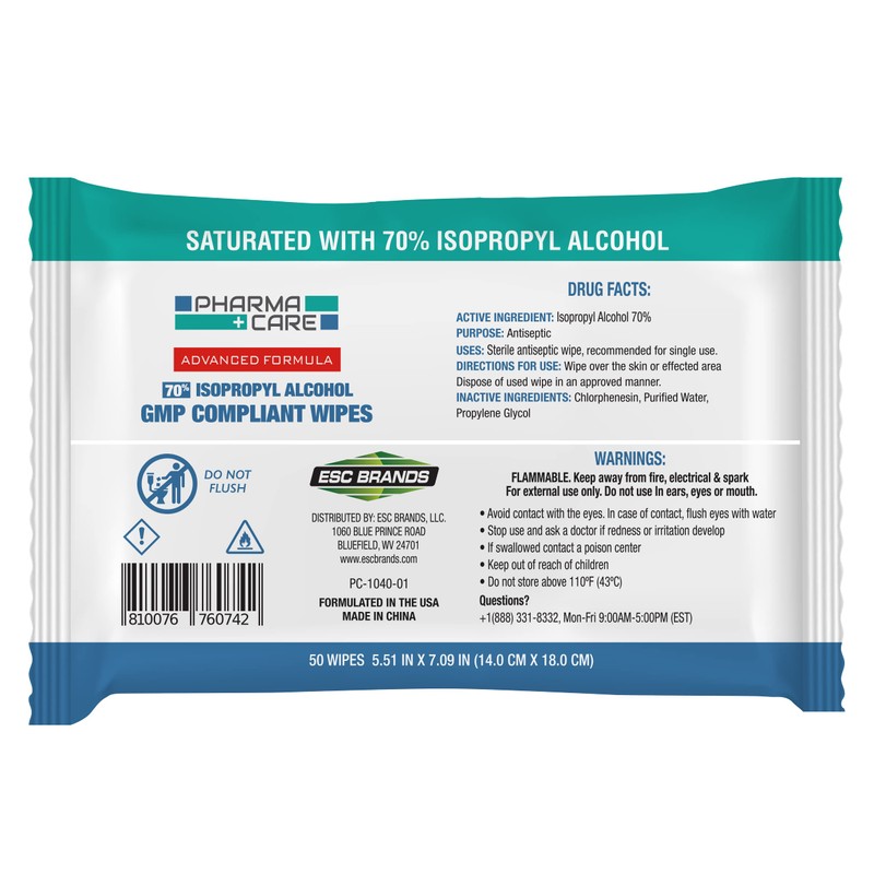 PharmaCare Advanced Formula 70% Alcohol Wipes - (50 Count) 40