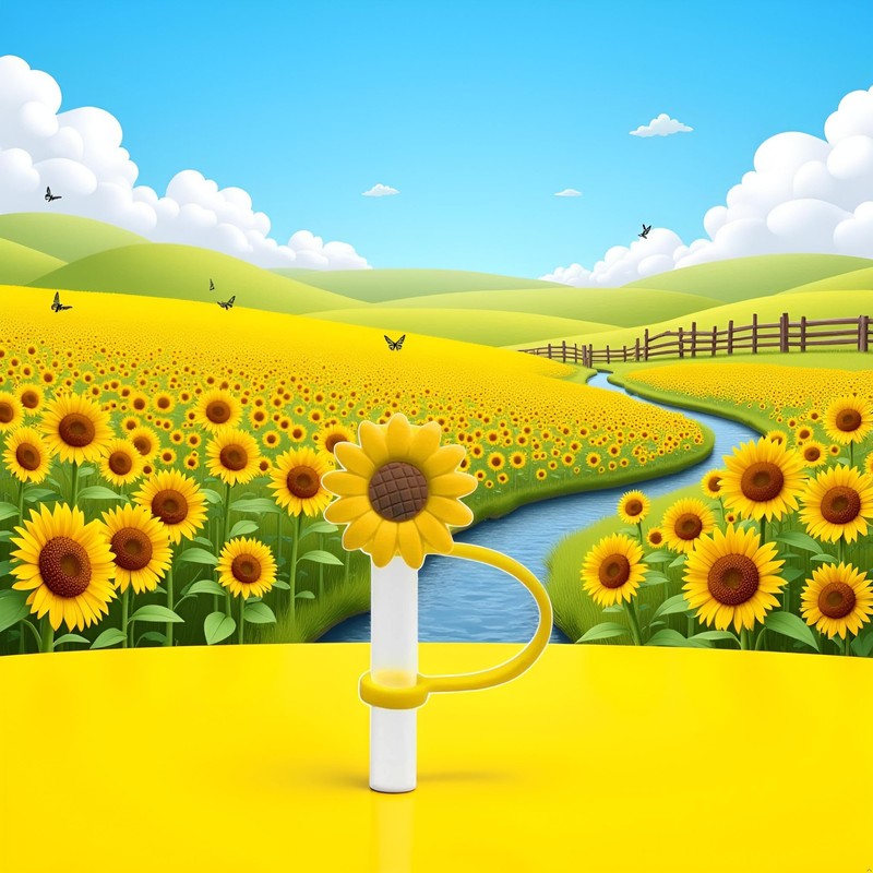 Reusable Silicone Sunflower Straw Plugs, Drinking Straw Covers and Dust