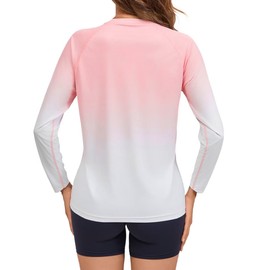 Eteoepo Women's UPF 50+ Long Sleeve Sun Shirts Quick Dry Hiking Athletic Gym Tops Rash Guard (Pink Gradient,M)