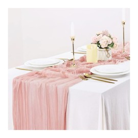 YZROHYI Muslin Table Runner 90 x 300 cm, Tulle Table Runner Wedding, Cheese Cloth Table Runner Outdoor Washable, Garden Table Runner Boho, Outdoor Table Runner Kitchen, Table Runner Wedding
