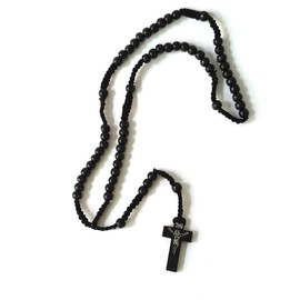 LNIMIKIY Moda Retro Men's Wreath Christ Rosary Wooden Bead Cross Pendant Braided Chain (Coffee), Black, One Size, black