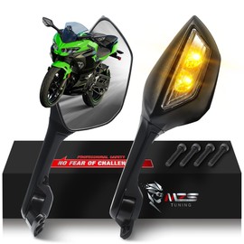 MZS Motorcycle Mirrors With Turn Signals, Racing Rearview Side Mirror LED Light Sport Bike Adjustable Compatible with ZX6R ZX10R ZX25R CBR600RR CBR650R FZ6R