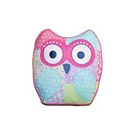 Cozy Line Home Fashions Cute Owl Throw Pillow, Pink Blue Yellow Embroidered Decorative Pillow for Kids, Girls (Cute Owl)