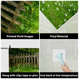 AOFOTO 5x3ft Spring Garden Daisy Flower Backdrop Rustic Wood Fence Summer Meadow Photography Background Forest Wonderland Grass Florets Country Hiking Suburbs Picnic Girl Boy Scouts Photo Studio Props