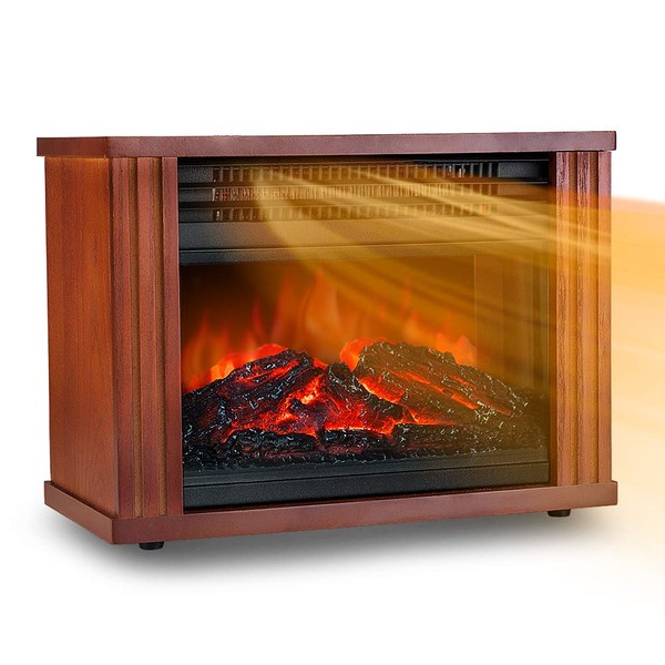 LifePlus Electric Fireplace Heater, Portable Wood Fireplace Stove with 3D Realistic Dancing Flame Effect, Tabletop Fireplace Space Heater Overheat Protection for Indoor Use Bedroom Office,1500W