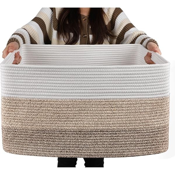 OIAHOMY Large Blanket Basket, 22”x17”x12” Rectangle Woven Baskets, Nursery Blanket