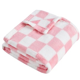 Yurhap Checkered Baby Blanket for Girls Pink Fleece Baby Blankets for Girls Boys, Warmer Comfort Lightweight Bed Blanket for Toddlers Infants or Newborn, 30''x40'', Pink