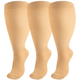 OUIVIAL 3 Pairs Wide Calf Compression Socks for Women Men Extra Plus Size Knee High Support 20-30