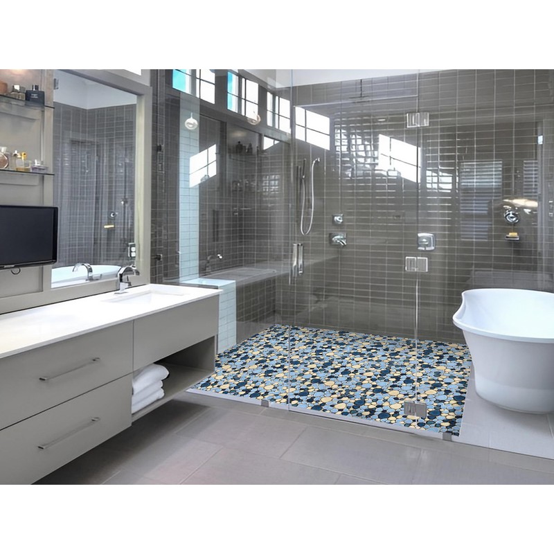 Elephantile Shower Floor Pebble Tile Blue Mosaic Tiles for Bathroom