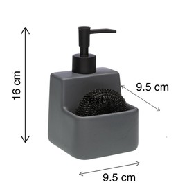 Soap Dispenser with Sponge Holder – Modern Design and Functionality for Your Kitchen – For Sink-For Pump with Sponge Holder-Refillable Dispenser-Square (Grey)