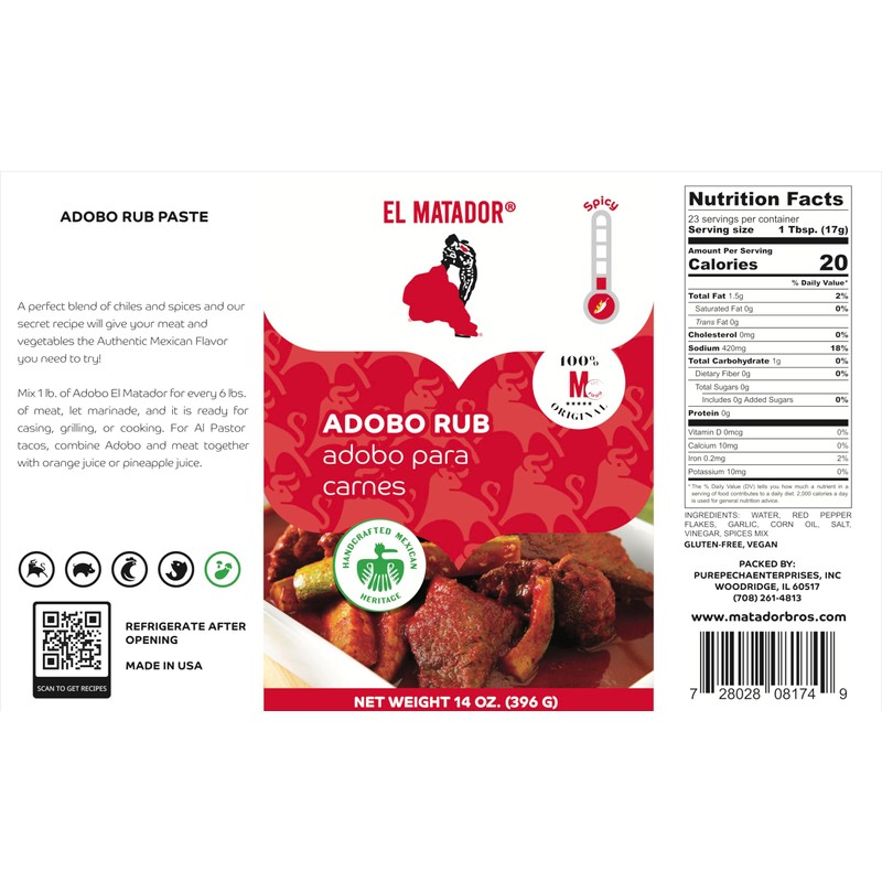 El Matador Adobo Para Carnes, Meat Rub Paste, 14 Oz.