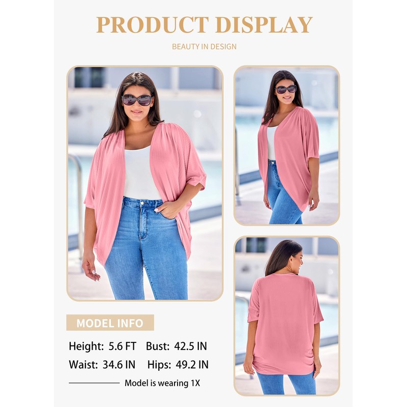 Eytino Womens Plus Size Open Front Cardigans Casual Half Sleeve