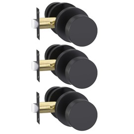 goldenwarm 3 Pack Black Passage Door Knobs, Zinc-Alloy Matte Black Closet Door Knobs, Matte Black Passage Door Lock Knobs for Hallway, Closet