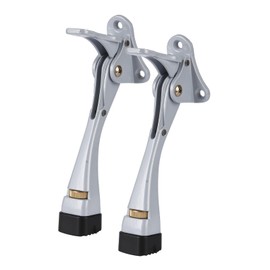 Kickdown Door Stopper 5 Inches - 2 Packs One Touch Adjustable Height Door Stop for The Bottom of Door Aluminum Alloy Metal Door Stopper with Rubber Tip & Wall Protectors for Wide Doors Sliver