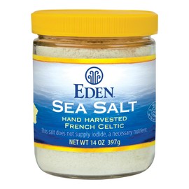Eden Sea Salt, Hand Harvested French Celtic, Stone Ground (Fine), Trace Minerals, Unrefined, Glass Jar, 14 oz