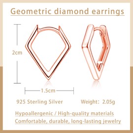 Glintara 925 Sterling Silver Hoop Earrings, Silver Rhombus-Shaped Hoop Earrings for Women Girls Minimalist Hoops Earrings Hypoallergenic, Cartilage Sleeper Earrings Gifts for Christmas Graduation