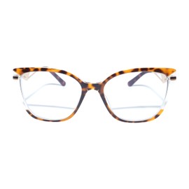 GLEXAL Tortoise & Clear Acetate Cat-Eye Blue Light Blocking Glasses - Geometric Metal Temples with Art Deco Accents, Screen Protection for Work/Gaming, Fashion-Forward Eyewear Accessories (Unisex)