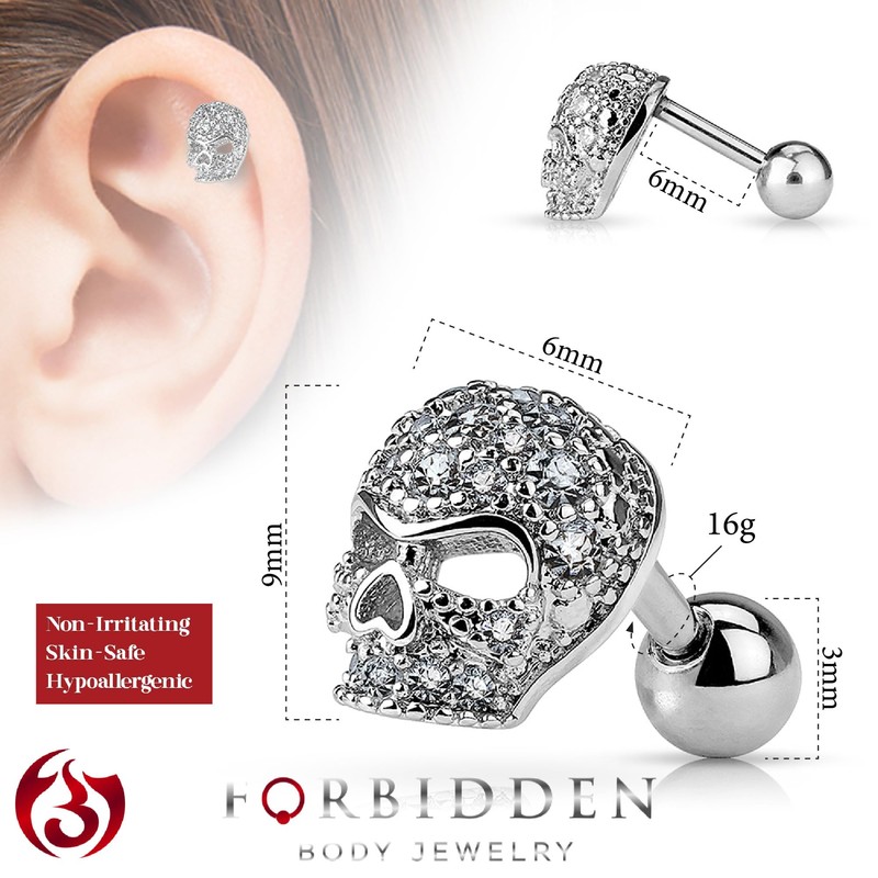 Forbidden Body Jewelry - Aretes de calavera de acero quirúrgico
