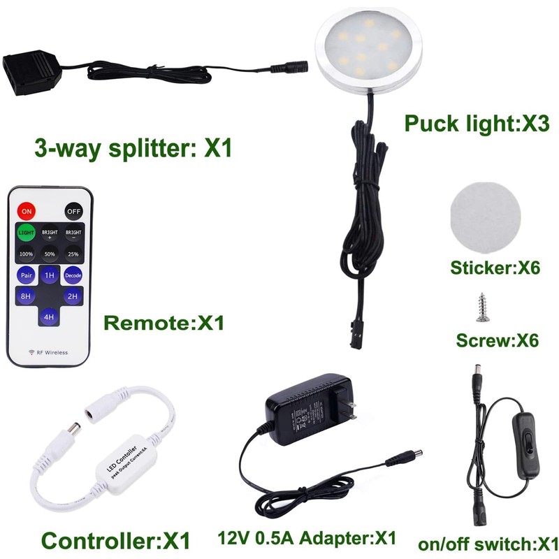 AIBOO Dimmable LED Under Cabinet Lights 3 Lamps Kit with