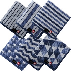 imaa Imabari Towel Certified Hand Towel, Towel Handkerchief, Made in Japan, Antibacterial, Odor Resistant, Cotton, Bamboo Rayon, Bamboo Fiber, Vacuum Compression Pack (6 Assorted Bamboo Blue)