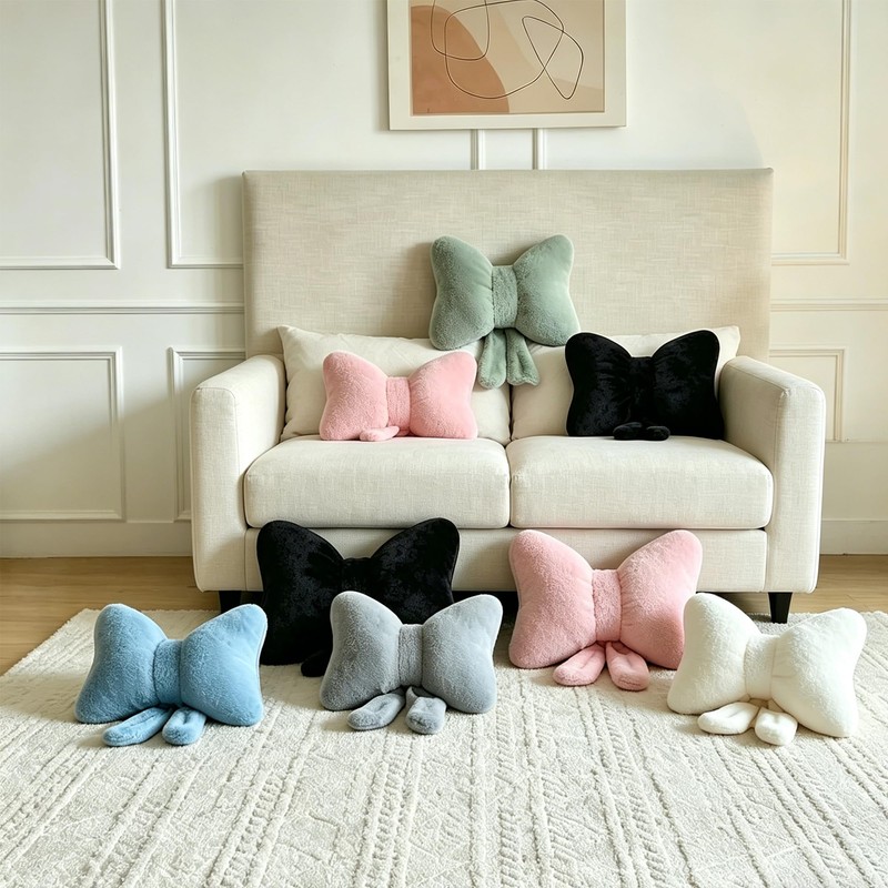 2Pcs Purple Bow Pillow, Throw Pillows Soft Bow Decorative Pillows,