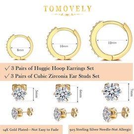 Tomovely Huggie Hoop and Stud Earrings Set 14K Gold Plated Post Cartilage Piercing Earrings Gold Stud Earrings Set Women/Men