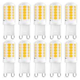 DiCUNO G9 LED Bulb, 3000K Warm White, G9 LED Light Bulbs 4W, Equivalent to 40W Halogen Replacement, Non-dimmable, 400 LM, T4 Bi-pin Base Replacement for Chandelier Light, Home Lighting, 10 Pack