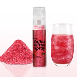 Shimmer Christmas Red Edible Glitter Spray, 8g Food Grade, Luster Dust for for Cake Decorating, Drinks, Cocktail, Cupcake, Desserts, Holiday Supplies