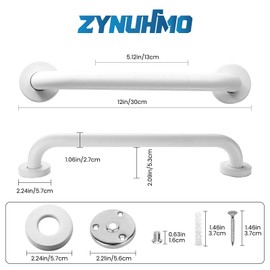 Grab Bars for Shower, Zynuhmo 2 Pack 12 Inch Anti Slip Stainless Steel Bathroom Safety Shower Grab Bar Handrails for Handicap Injury Pregnant Senior Assist Shower Handles(Matte White, 1" Diameter)
