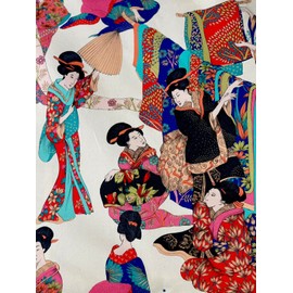 Fabric by Meter Colorful Geisha Pattern Japanese Style Sewing Material Beige Printed Cotton Modern Upholstery Material for Pillows Arts Crafts