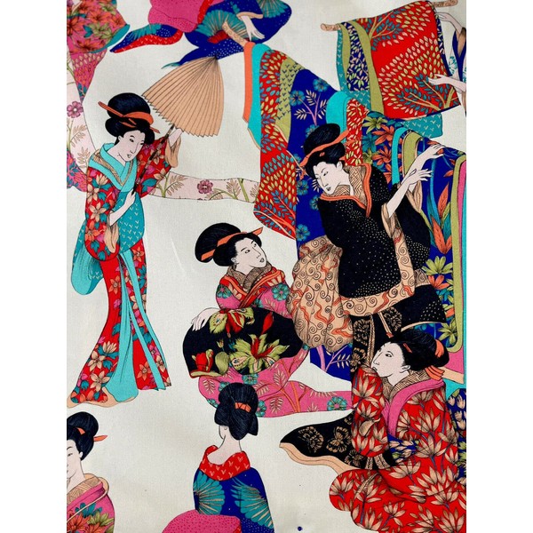 Fabric by Meter Colorful Geisha Pattern Japanese Style Sewing Material