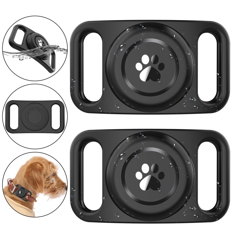 [2 Pack] Waterproof AirTag Dog Collar Holder Case, Silicone Full-Body