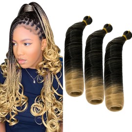 S-noilite French Curl Braiding Hair, 60 cm Loose Wavy Spiral Curly, Crochet Braiding Hair Extensions for Pre-Stretched Braiding Hair, 3 Packs 360 g, Black to Honey Blonde