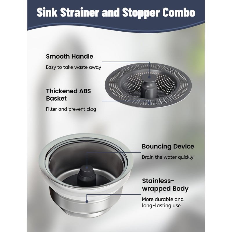 Upgraded Kitchen Sink Drain Strainer and Stopper Set 304 Stainless