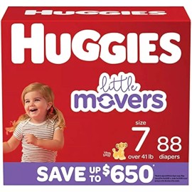 Huggies Little Movers Diapers, Size 7-41+ Pounds (88 Count)