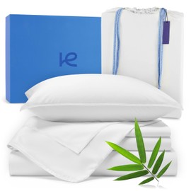Kickoff Viscose Bamboo Sheets Twin Size 3-pc 100% Organic Bamboo Viscose Bed Cooling Sheets Twin Size Set Cool Bedding for hot Sleepers Sheet, Flat, Fitted, Pillowcase (Snow White, T)