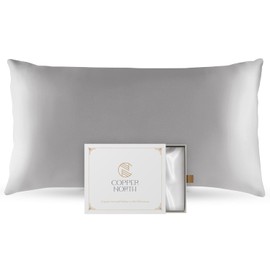Copper Infused Pillowcase 100% Pure Silk | 22 Momme Mulberry Silk | Clearer Skin & Smoother Hair, Anti-Acne, Anti-Aging, Naturally Cooling (1 Case, King, Light Gray)