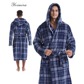 Yoimira Mens Robe with Hood Cozy Fluffy Robe for Men Luxury Hooded Plush Fleece Bathrobe for Winter
