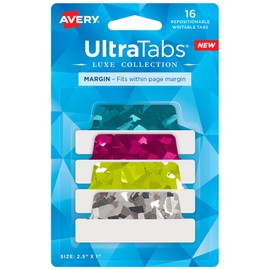 Avery Margin Ultra Tabs, 2.5" x 1", Holographic Jewel Tone Colors, 16 Repositionable Page Tabs (74147)
