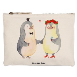 Mr. & Mrs. Panda Penguin Marriage Makeup Bag, White, Hand Drawn