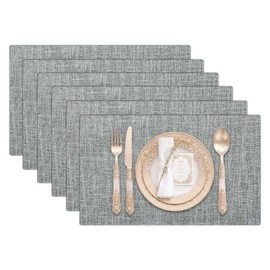 Q&J Fabric Co. Set of 6 Faux Linen Placemats 11.8x18'', Double Layered Thickened Cloth Place Mats Grey,Heat Resistant Farmhouse Table Mats,Washable Kitchen Decor for Indoor Outdoor Dining
