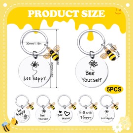 Sixfolo Pack of 5 Bee Pendant Key Cute Bee Key Ring Key Pendant Women's Small Stainless Steel Bee Decoration Pendant for Purses Handbag Backpack, silver