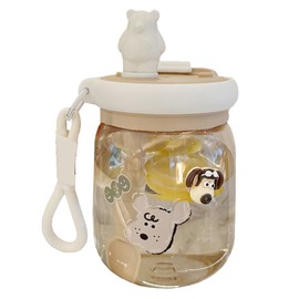 800ml Cute Water Cup with Lid and Straw Plastic Portable Drinking Water Bottle with Carrying Rope