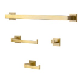 Brushed Nickel Bath Towel Rack,Hand Towel Holder,Hook,Toilet Paper Rack(4 Piece),SUS 304 Stainless Steel Bathroom Hardware SetColor: gold