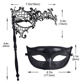 IETANG Couple Mask Half Venetian Masquerade Ball Mask Party Costume Accessory (on Stick-Set D)