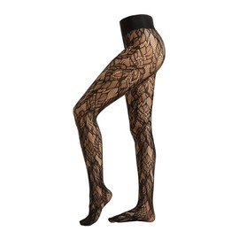 CALZEDONIA Woman's Foliage Mesh Tights in Black, Size M/L
