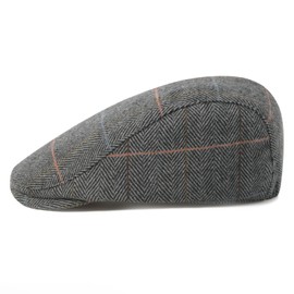 FEINION Men Wool Blend Flat Cap Tweed Newsboy Ivy Hat (Plaid Grey)