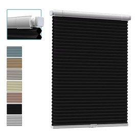 Custom Size Myshade No Drill Blackout Shades Tension Cordless Cellular Blinds for Indoor Windows No Drilling No Tools Window Blinds & Shades Pull Down Room Darkening for Kitchen Bedroom Home Black
