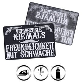 Rocker Patch "Verwechsle niemals Freundlichkeit nicht mit Schwäche" Cows Sew-On Heavy Metal Iron-On Patches Biker Sticker for Men/Women DIY Application for All Fabrics 90 x 60 mm