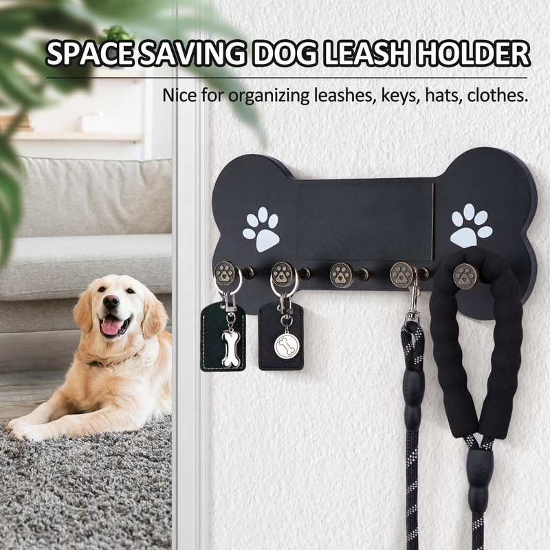 Nekon Dog Leash Holder for Wall - Wooden Key Holder